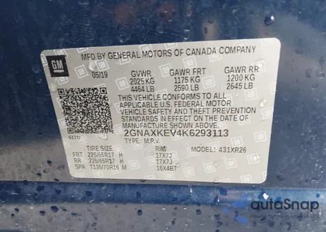 2019 Chevrolet Equinox Lt from USA, damaged, VIN 2GNAXKEV4K6293113